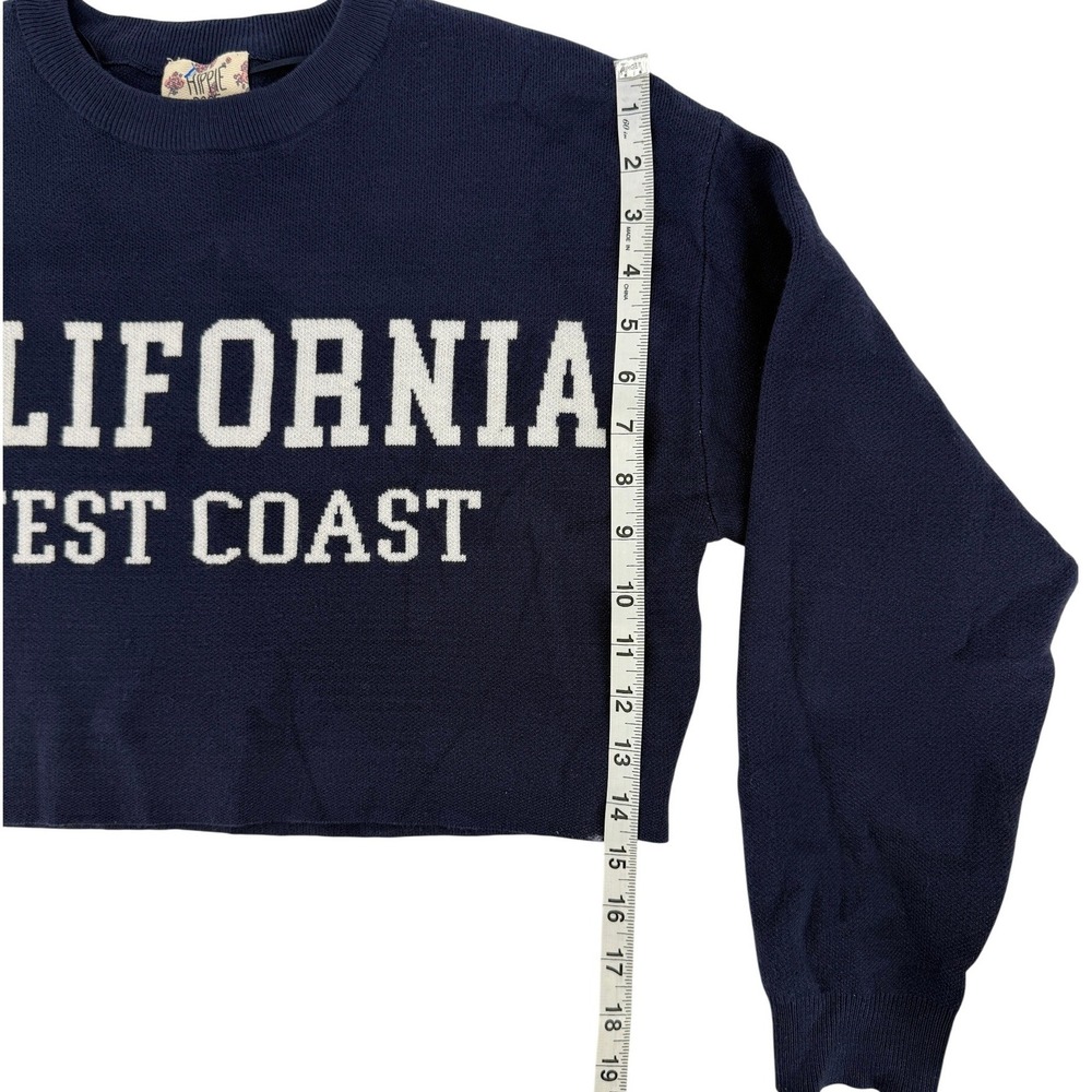 Hippie Rose California West Coast Cropped Sweater Navy‎ Blue Varisty Boho Chic - Picture 5 of 7